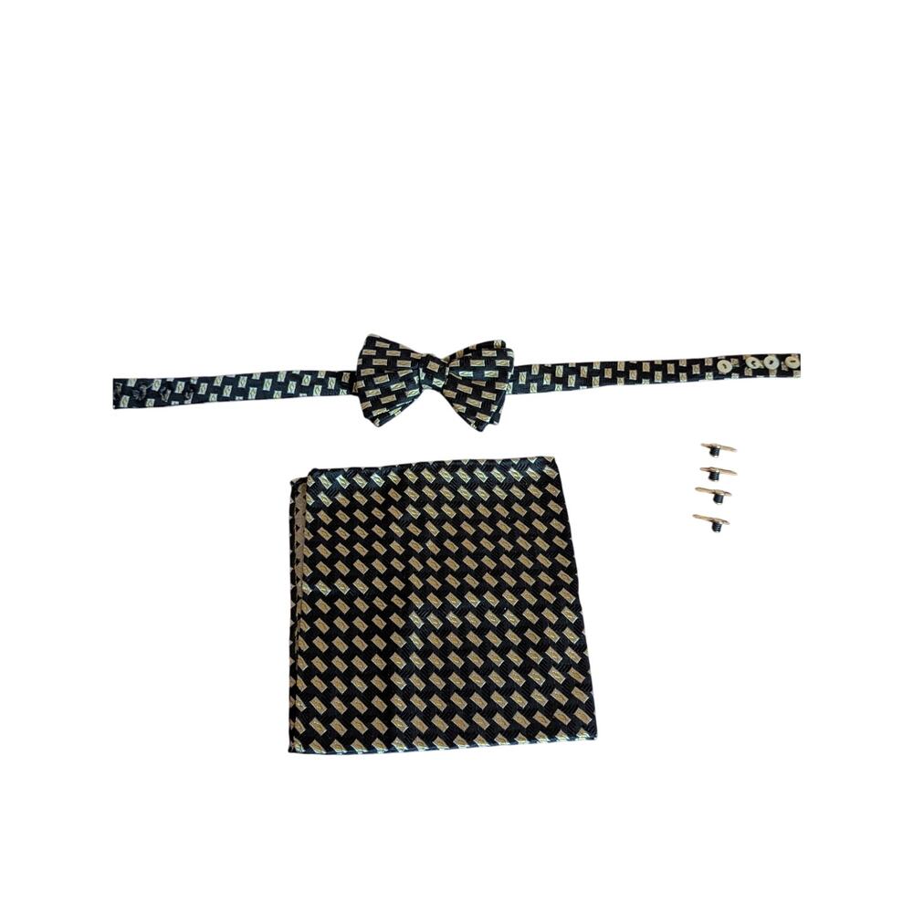 Carrot & Gibbs Formal Collection:Matching Black Patterned Bow Tie, Square, Studs